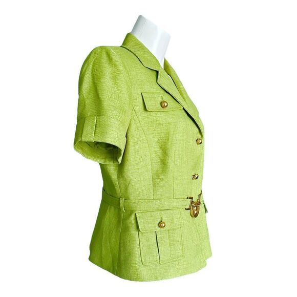 Tahari Arthur S. Levine Women’s Green Belted Textured Button-Up Blouse Size 10P - Picture 3 of 8